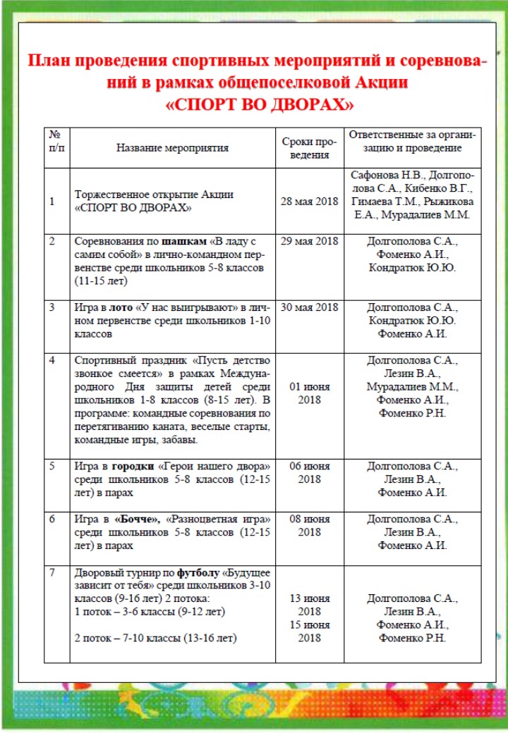 План проведения массового мероприятия